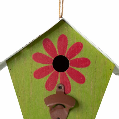 Glitzhome Distressed Texture Birdhouse, Light Green Licence Plates Perspective: left
