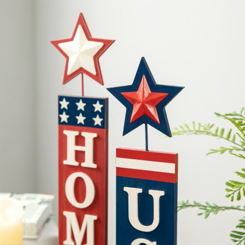 Glitzhome Set of 2 Wooden Patriotic/Americana Firecracker Table Sign Perspective: left