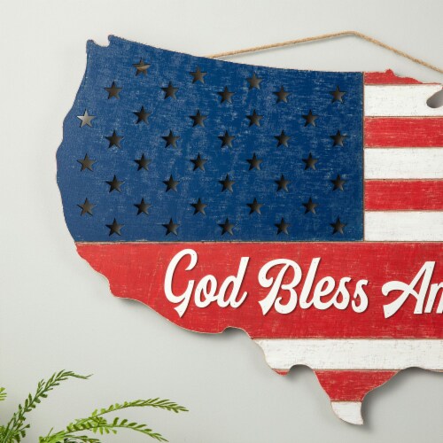 Glitzhome 32.25 Inch Length Wooden Patriotic America Map Wall Decor Perspective: left