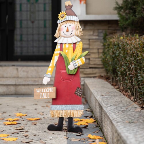 Glitzhome Fall Wooden Scarecrow Yard Stake Multi-functional Wooden Rustic Pallet Sign Perspective: left