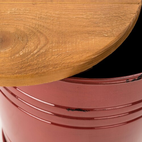 Glitzhome Set of Two Rustic Farmhouse End Table with Metal Accent Barrel and Wood Lid Perspective: left
