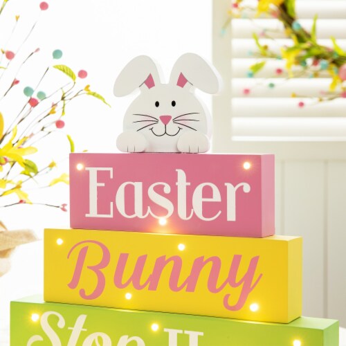 Glitzhome 12 L Easter LED Lighted Wooden Bunny Block Word Sign Perspective: left