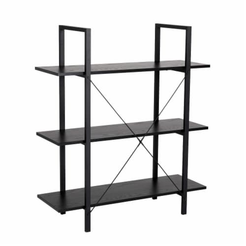 Glitzhome Metal/Wood 3-Tier Bookcases & Shelves - Black Oak Melamine Perspective: left
