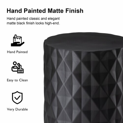 Glitzhome 17.25 Inch Black Diamond Textured Garden Stool/Planter Stand/Accent Table Perspective: left