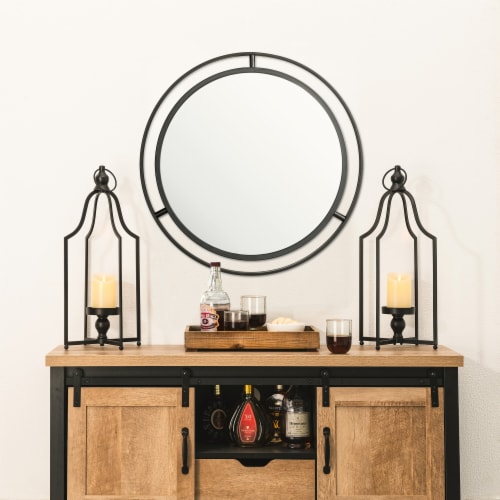Glitzhome 22 Inch Tall Black Metal Lantern Frame Modern Farmhouse Decor Perspective: left