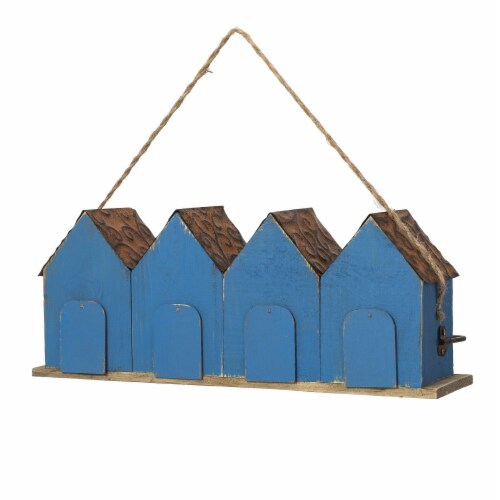 Glitzhome 17 L Retro Blue Distressed Solid Wood Birdhouse with Perch Perspective: left