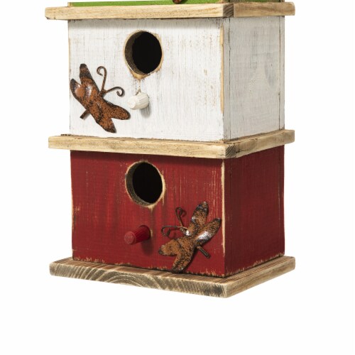 Glitzhome 13.75 H Multicolored Three-Tiered Distressed Solid Wood Birdhouse Perspective: left