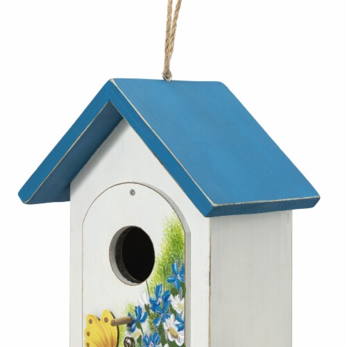 Glitzhome 11.75 H Distressed Solid Wood Daisy with Butterfly Birdhouses Perspective: left