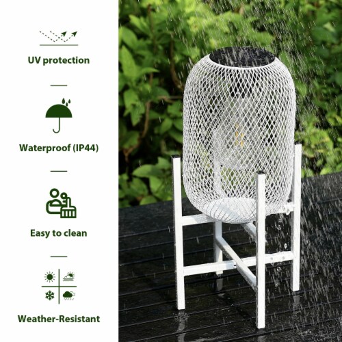 Glitzhome Set of Two 14.25 Inch H Solar Powered Outdoor Lantern White Metal Mesh with Stand Perspective: left