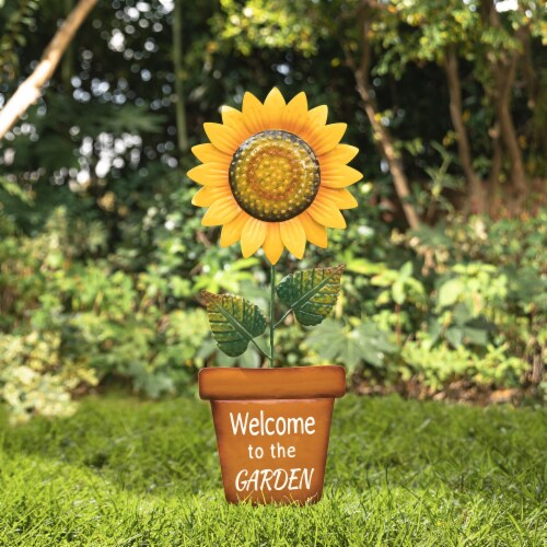 Glitzhome 36 Inch H Metal Inch Welcome to the Garden Inch Sunflower Yardstake Perspective: left