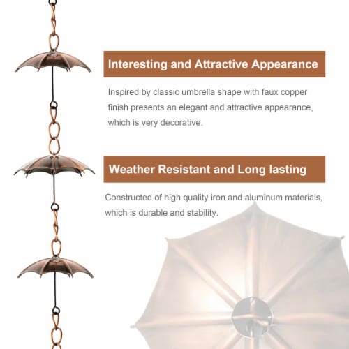 Glitzhome 8.5ft Faux Copper Rain Chain Umbrella Shaped with V-Shaped Gutter Clip Perspective: left