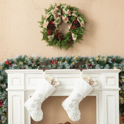 Glitzhome 24 Inch Diameter Cypress Leaves Pinecone With Bowknot Ribbon Wreath Perspective: left