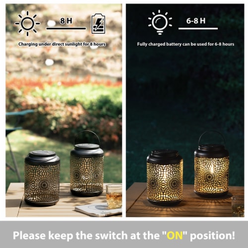 Glitzhome Solar Lights Hanging Lantern Metal Hollowed-Out Design, Set of Two Perspective: left