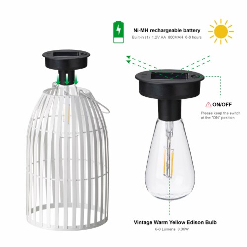 Glitzhome 9.75 Inch Outdoor Solar Light Metal Woven Lantern with Edison Bulb-Se of 2 Perspective: left