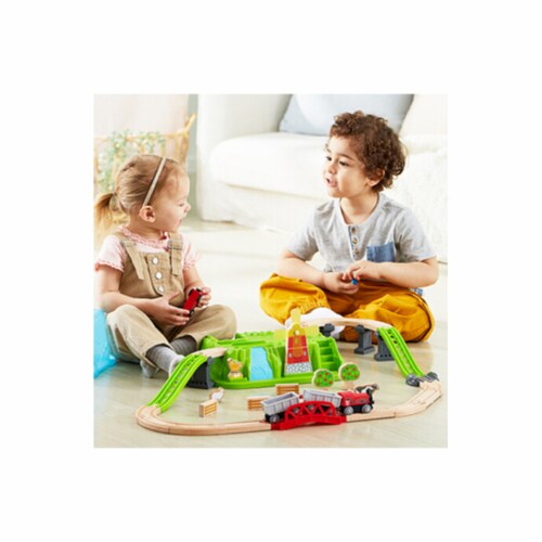 Hape E3772 41 Piece Kids Train Track Toy Playset with Storage Bucket (Used)