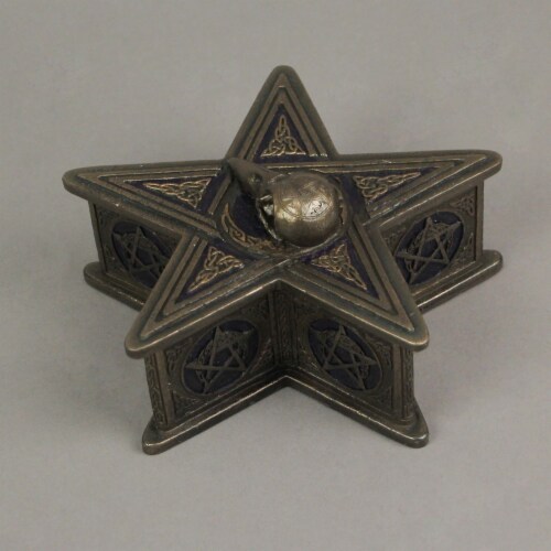 Veronese Design - Raven Skull Pentagram Shaped Bronze Finished Trinket Box Wicca Pagan Perspective: left