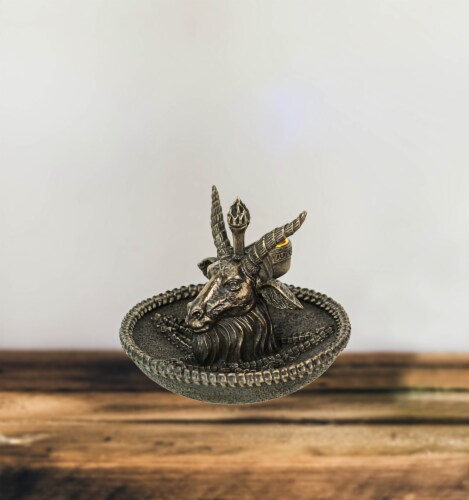 Baphomet Goat Head Ritual Altar Bronze Finish Backflow Incense Burner 5 Inches Perspective: left