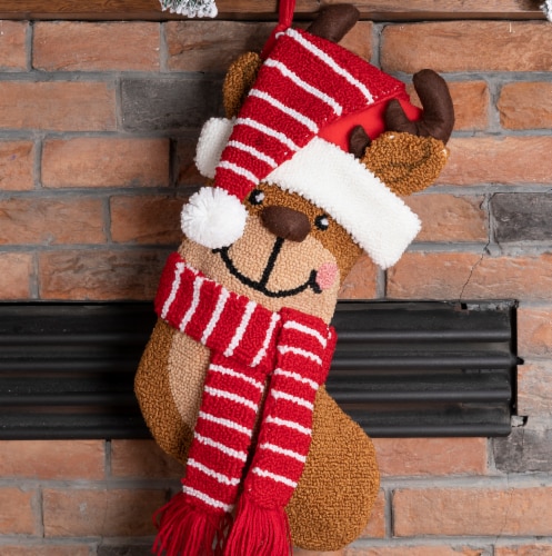 Glitzhome 19 Inch Length Hooked Stocking, 3D Reindeer Perspective: left