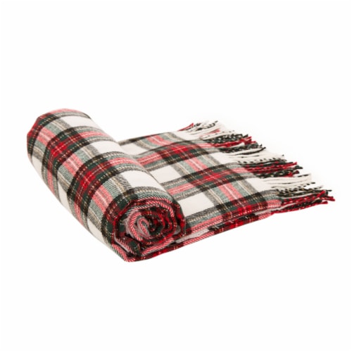 Glitzhome 50 x 60 Inches Acrylic Woven Throw Blanket, Red & Black Plaid Perspective: left