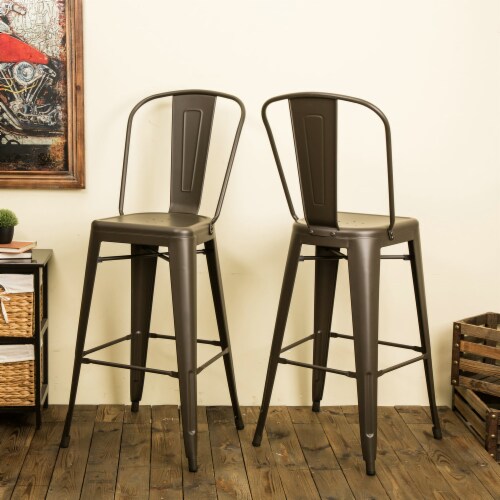 Glitzhome Rustic Steel Backrest Bar Stools with High Back - Set of 2 ...