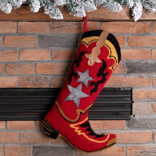 Glitzhome 19 Inch Length Hooked Stocking, Red Boot Perspective: left