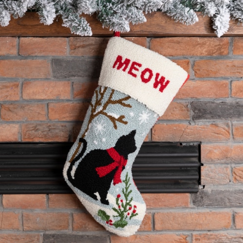 Glitzhome 20 Inch Length Hooked Stocking, Cat Perspective: left