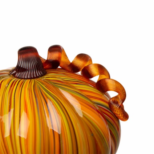 Glitzhome Tall Multi Striped Glass Short Pumpkin, 5.95 Inch Diameter X 5.00 Inch Perspective: left