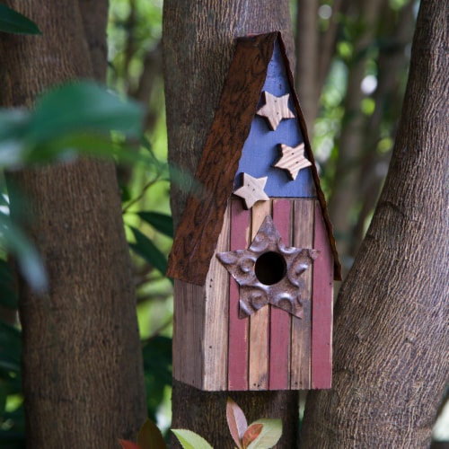 Glitzhome Wood and Metal Rustic Bird House Perspective: left