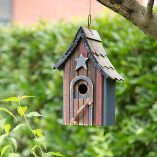 Glitzhome Hanging Distressed Solid Wood Birdhouse Perspective: left