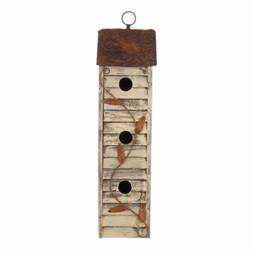 Glitzhome Distressed Solid Wood & Metal Birdhouse Perspective: left
