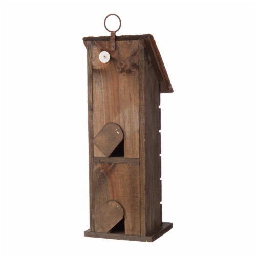 Glitzhome Hanging Two-Tiered Distressed Wooden Birdhouse Perspective: left