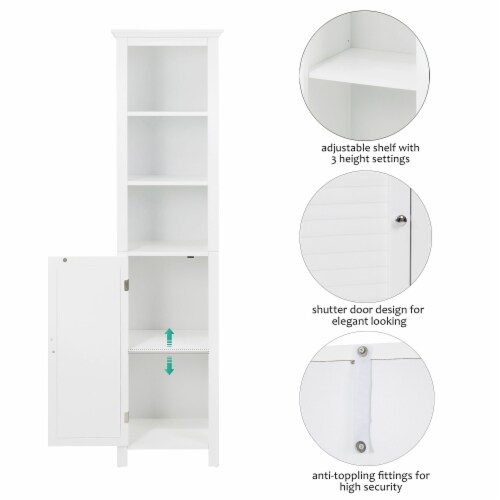 Glitzhome 65.55 Inch White Bathroom Free Standing Cabinet with 3-Shelf and 1 Shutter Door Perspective: left