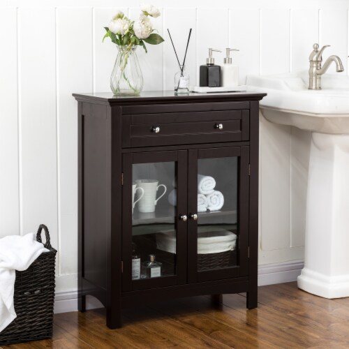 Glitzhome 26 * 32 Inch Wooden Floor Storage Cabinet with Double Doors, Espresso Perspective: left