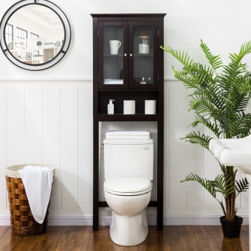 Glitzhome Waterproof Bathroom Cabinet Space Saver, Free Standing Over The Toilet Storage Perspective: left