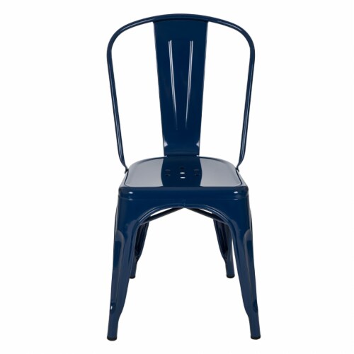Glitzhome Rustic Metal Side Chair - Navy Blue Perspective: left