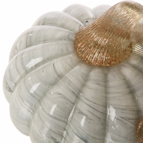 Glitzhome 5.25 Inch Diameter Gray Marble Small Short Glass Pumpkin Perspective: left