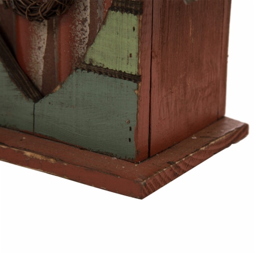 Glitzhome 8.66 H Heart Design Wooden Bird House, Distressed Textured Perspective: left