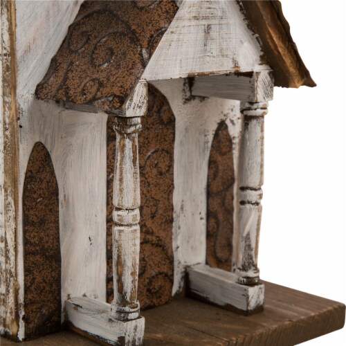 Glitzhome Extra-Large Rustic Wooden Outdoor Garden Birdhouse - White/Brown Perspective: left