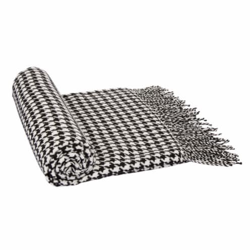 Glitzhome Acrylic Houndstooth Woven Tassel Throw - Black/White Perspective: left