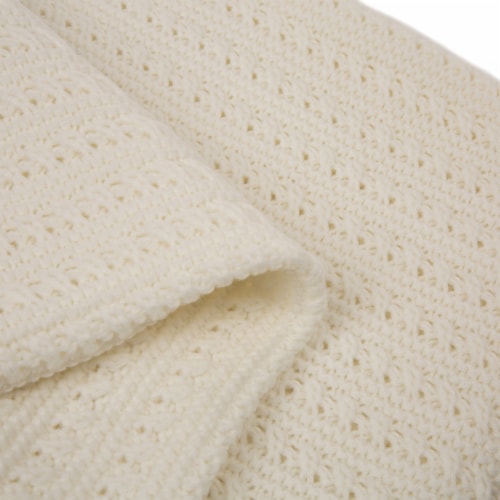 Glitzhome Classic Knitted Acrylic White Throw Blanket Perspective: left