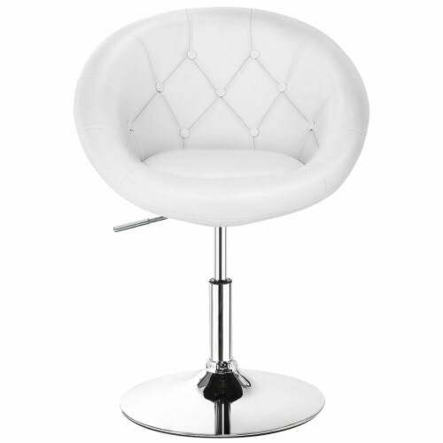 Gymax PU Leather Adjustable Modern Chair Swivel Round Tufted Back White Perspective: left