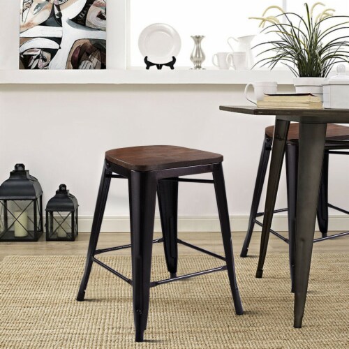 Costway 2 PC Metal Wood Counter Stool Kitchen Dining Bar Chairs Perspective: left