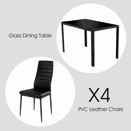 5 Piece Kitchen Dining Set Glass Metal Table and 4 Chairs Breakfast Furniture Perspective: left