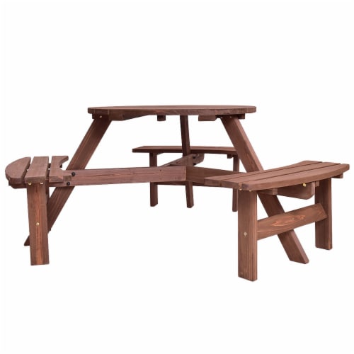 Costway Patio 6 Person Outdoor Wood Picnic Table Beer Bench Set Pub Dining Seat Garden Perspective: left