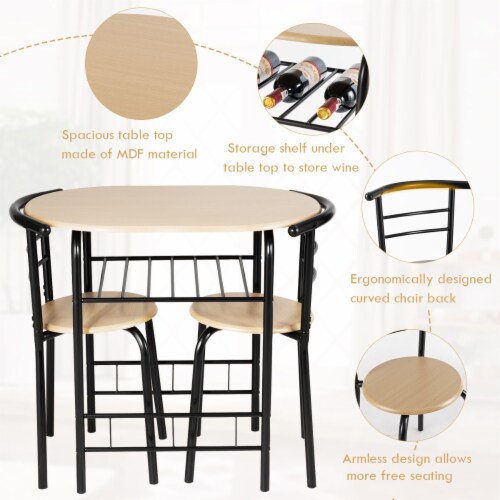 Costway 3 PCS Dining Set Table and 2 Chairs Home Kitchen Breakfast Bistro Pub Furniture Perspective: left