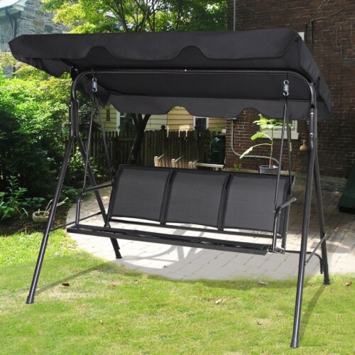 Costway Outdoor Patio Swing Canopy 3 Person Canopy Swing Chair Patio Hammock Black Perspective: left