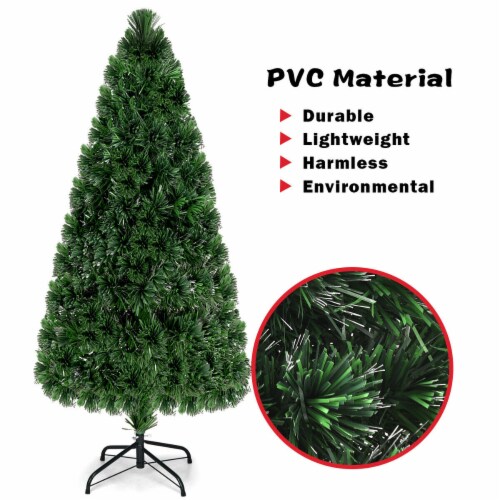 6Ft Pre-Lit Fiber Optic PVC Christmas Tree Metal Holiday Perspective: left