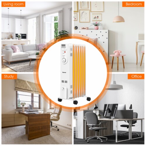 Costway 1500W Electric Oil Filled Radiator Space Heater 5-Fin Thermostat Room Radiant Perspective: left