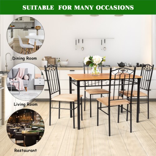 Costway 5 PC Dining Set Wood Metal 30 Table and 4 Chairs Black Kitchen Breakfast Furniture Perspective: left