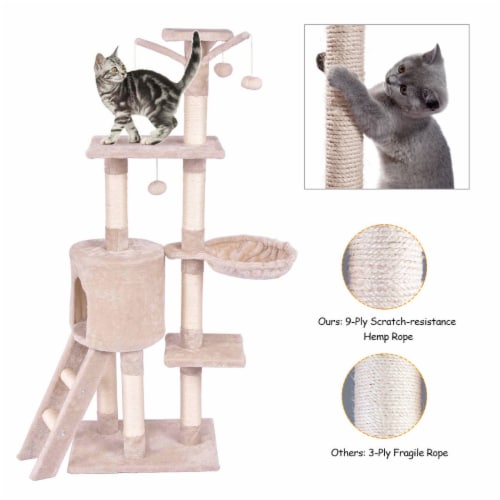 56'' Cat Tree Kitten Pet Play House Furniture Condo Scratching Posts Ladder Beige Perspective: left